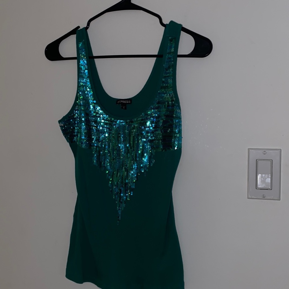 EXPRESS Green Glitter Tank Top